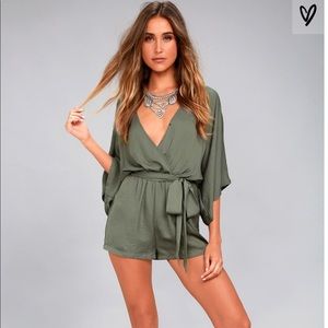 Lulu’s AIN'T IT GRAND OLIVE GREEN ROMPER